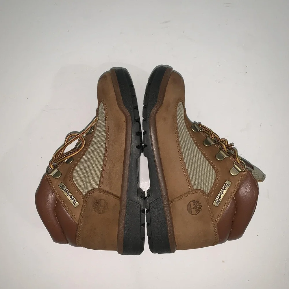 Timberland Field Boots Boys Size 1 Brown Nubuck Canvas Hiking Trail A75163